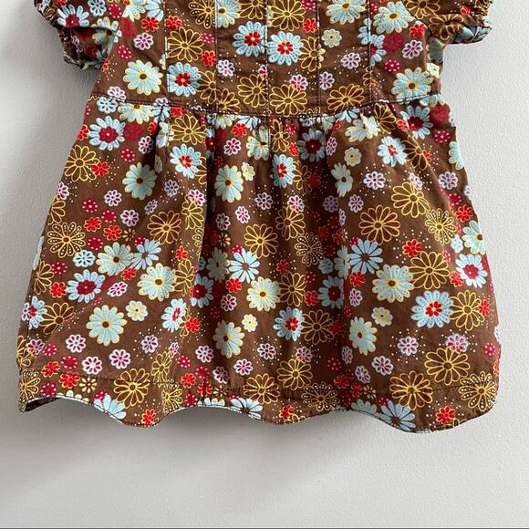 Cakewalk | Girl’s Brown Floral Dress Scalloped Hem Button Top Short Sleeve 5T - Picture 6 of 8